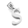 Polished silver stainless steel letter S pendant with a wide bail on white background - Letter S (KP54523-CD)
