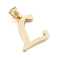 Minimalist golden stainless steel alphabet L pendant with polished finish and metallic luster - Letter L (KP54490-CD)