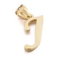 Polished golden stainless steel letter J pendant with high gloss finish on white background - Letter J (KP54488-CD)