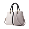 Three-tone colorblock leather handbag in white, purple and black with golden hardware - Gray