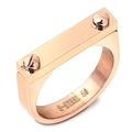 Polished 18K rose gold titanium steel ring with industrial flat top and dual rivets - US 6 / Rose Gold