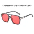 Gafas de sol cuadradas de doble puente con montura gris transparente y lentes rojas - Montura Gris Transparente Lentes Rojas