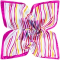 Silk-feel square scarf with vibrant multi-color vertical stripes and pink borders - Rose Red