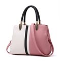 Chic tricolor patchwork tote bag in pink, white and black with pebble leather texture - Pink