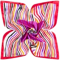 60x60cm square silk scarf featuring vibrant red, purple, and orange geometric stripes - Red