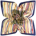 Silk square scarf with vibrant multi-color stripes and navy blue border 60x60cm - Navy Blue