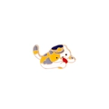 Dettaglio della spilla in smalto gatto calico con cappello blu-giallo e bordi dorati - Gatto Calico con Cappello (C1058-2)