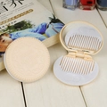 Mini cream chocolate biscuit shaped portable folding makeup mirror with a white hair comb - Creamy Yellow