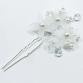 Elegante horquilla de novia con flores blancas mate y perlas para peinados de boda - Aleación de Plata/Acrílico Blanco/Perla Artificial / Alfiler Plateado Flor Blanca / Blanco