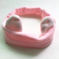 Diadema de orejas de gato de felpa rosa y blanca para lavado facial de textura suave - Rosa