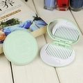 Green cocoa cookie shaped folding mirror and hair comb set for portable travel use - Mint Green