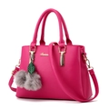 Elegant rose red Boston handbag in textured PU leather with detachable shoulder strap - Rose Red