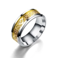 Bague en acier argenté poli avec incrustation dorée texturée de motif de dragon - Taille 6 / Or avec engrenage doré