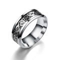 Bague pour hommes en acier inoxydable poli avec motif dragon argenté et celte - Taille 6 / 8MM Base Noire Incrustation Argent