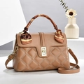 Brown quilted leather handbag with gold twist lock and stylish silk scarf handle - Khaki