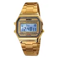 Classic gold stainless steel digital watch with LCD display and square metal case - Gold