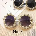 No. 4 Round sunglasses with white pearls and flowers around purple gradient lenses - No. 4 (Pearl Rhinestone Flower)