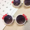 Women's round frame white sunglasses with pink rose floral details and purple gradient lenses - No. 12 (Pink Rose White Frame)