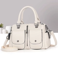 White lychee pattern Boston handbag with front snap pockets and detachable strap - Off White