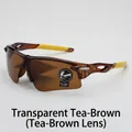 Sporty transparent tea brown cycling sunglasses with bright yellow temple tips - Transparent Tea Frame Brown Lens