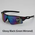 Bright black sports sunglasses with multi-color green mercury lenses for cycling - Bright Black Frame Green Mirror Lens