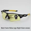 Lunettes de sport cyclisme avec monture noire, branches jaunes et verres de nuit - Cadre Noir Brillant Branche Jaune Lentille Vision Nocturne
