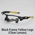 Lunettes de sport demi-cerclées avec monture noire, branches jaunes et verres clairs - Cadre Noir Brillant Branche Jaune Lentille Transparente