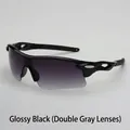Lunettes de soleil sport demi-cerclées noir brillant avec verres dégradés gris doubles - Cadre Noir Brillant Lentille Double Grise