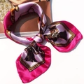 Elegant silk-like square scarf in purple and magenta with gold chain pattern - 5012 Rose Purple Chain Tassel