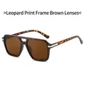 Retro square double bridge sunglasses with leopard frame and brown lenses for a vintage look - Leopard Frame / Tea Lens
