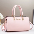 Pink lychee texture handbag with gold hardware and adjustable strap for women - Pink