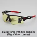 Sporty cycling sunglasses with black and red frame featuring yellow night vision lenses - Black Frame Red Leg Night Vision Lens