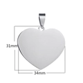 Polished silver 316L stainless steel heart pendant necklace, size 34mm by 31mm - Steel Color 34*31mm