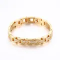 Pulsera ajustable de acero inoxidable dorado para hombre con eslabones de triple fila de diamantes - Dorado