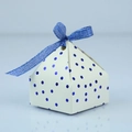 Pyramid gift box in blue and white polka dots with navy mesh ribbon bow decoration - White Blue-Gold Stamping