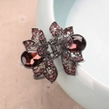 Hollow butterfly hair claw in dark metal with deep red crystals and rhinestones - Lotus / Gunmetal Purple