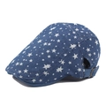 Berretto piatto in denim blu navy con stelle bianche e fibbia in metallo regolabile - Regolabile / Blu