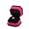 Pink striped octagonal jewelry box with purple velvet base and golden opal ring - Ring Box / Rose With Black Interior