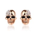 Retro polished skull stud earrings with sparkling white crystals in rose gold finish - Skull (A00402) / Rose Gold