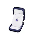 Blue heart pendant necklace with white crystals in a velvet octagonal jewelry box - Small Pendant Box / Blue With White Interior
