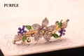 Fermaglio per capelli vintage dorato con fiori viola dipinti a mano e cristalli fini - Viola