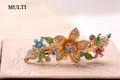 Fermaglio floreale dorato con strass colorati e foglie in smalto verde versione multicolor - Arcobaleno