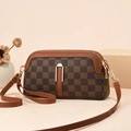 Retro plaid crossbody bag with checkerboard pattern and gold metal clasp in warm beige setting - Coffee/Checkerboard