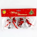 Set di 2 campane di Natale argento da 4,5 cm con fiocchi rossi per decoro albero - Modello Note 2 Corde/Sacco - Argento