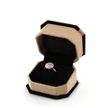 Pink marble stone ring in golden finish with beige octagonal velvet jewelry box - Ring Box / Yellow With Black Interior