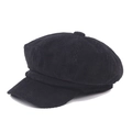 Retro black corduroy newsboy cap for men and women with vintage velvet texture finish - M (56-58cm) / Black