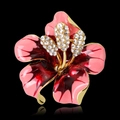 Elegant rose brooch pin featuring pink and red enamel petals with crystal flower center - Rose Red