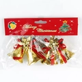 4.5cm Gold Christmas bells with Cupid figures, red ribbon bows, and green foil accents - Note Pattern 2 Strings/Bag - Gold