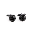 Close-up of classic black woven knot cufflinks with polished enamel finish for men's shirts - Black