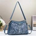 Navy blue crossbody bag with Paisley pattern and golden buckle for women - Blue